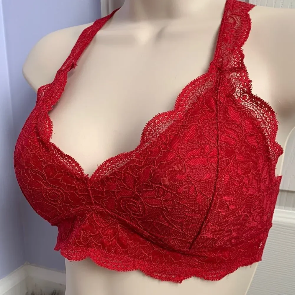 Designer Lace No Wire Removable Pads Pull-on Bralette Bra S